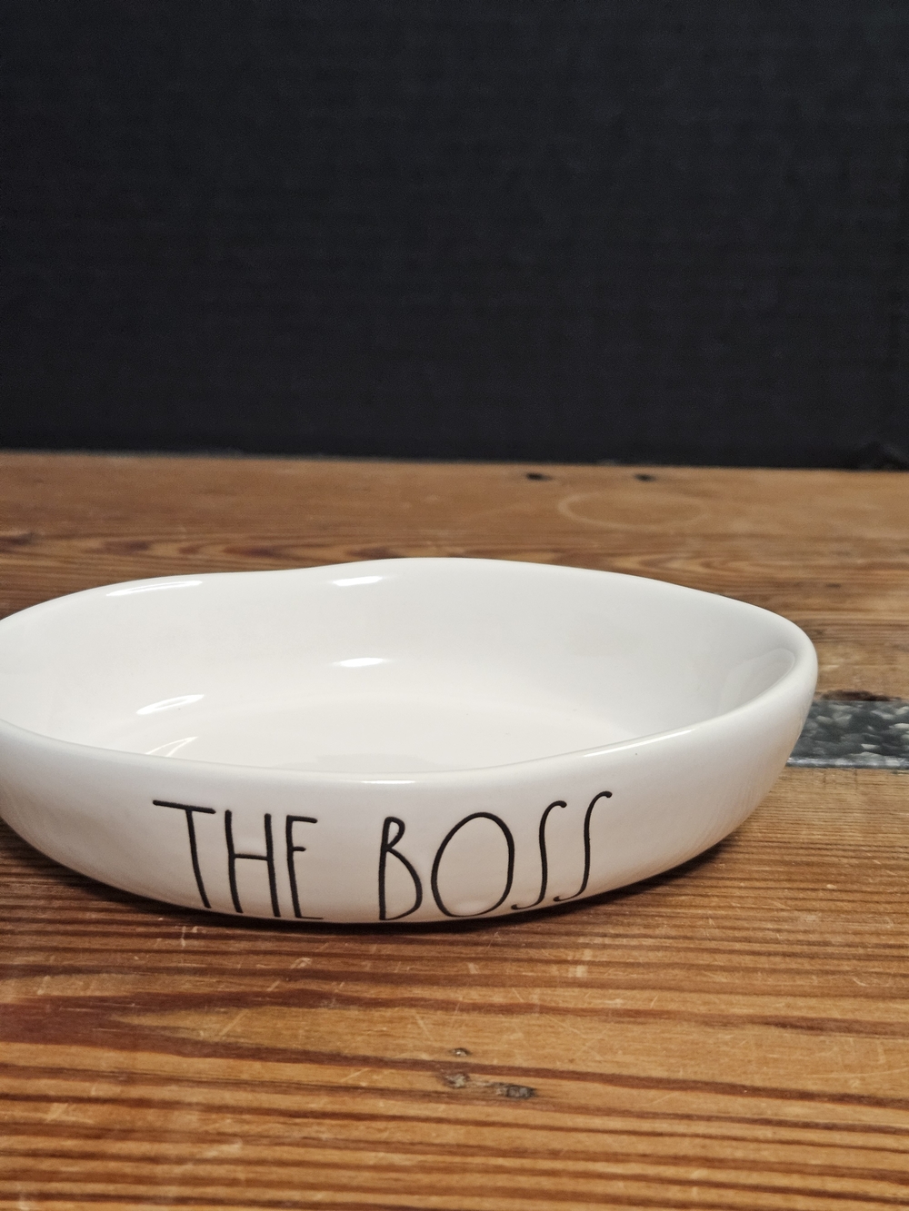 Rae Dunn Ceramic 'THE BOSS' Pet Dish - White